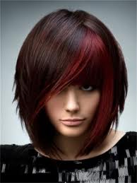 Medium Length Layered Brown Hair With Red Violet Highlights