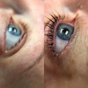 Before and after eyelash lift and tint